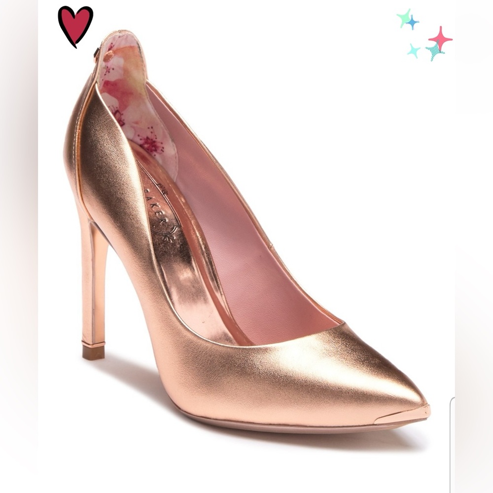 NWT. Ted Baker rose gold metallic pumps. Brand new, never worn, size 6.5.